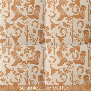 Rustic Western Earth Tone Country Cowboy Boots Ceramic Tile