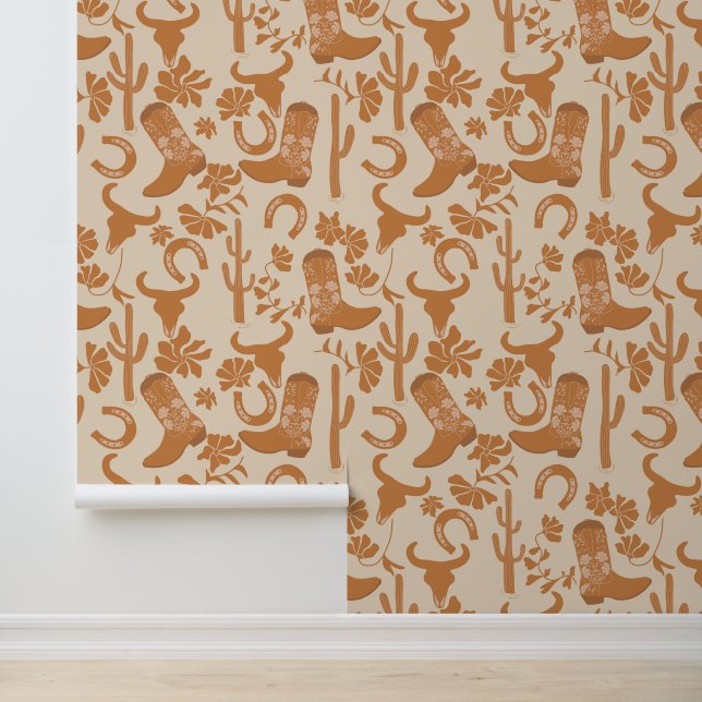 Rustic Western Earth Tone Country Cowboy Boots Wallpaper (Application)