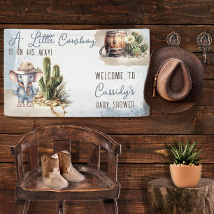 Rustic Western Elephant Cowboy Boy Baby Shower Banner