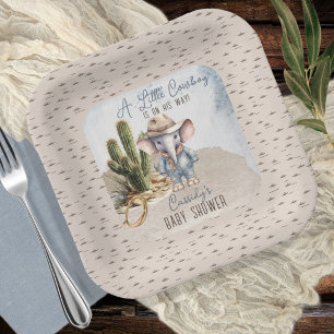 Rustic Western Elephant Cowboy Boy Baby Shower Paper Plate
