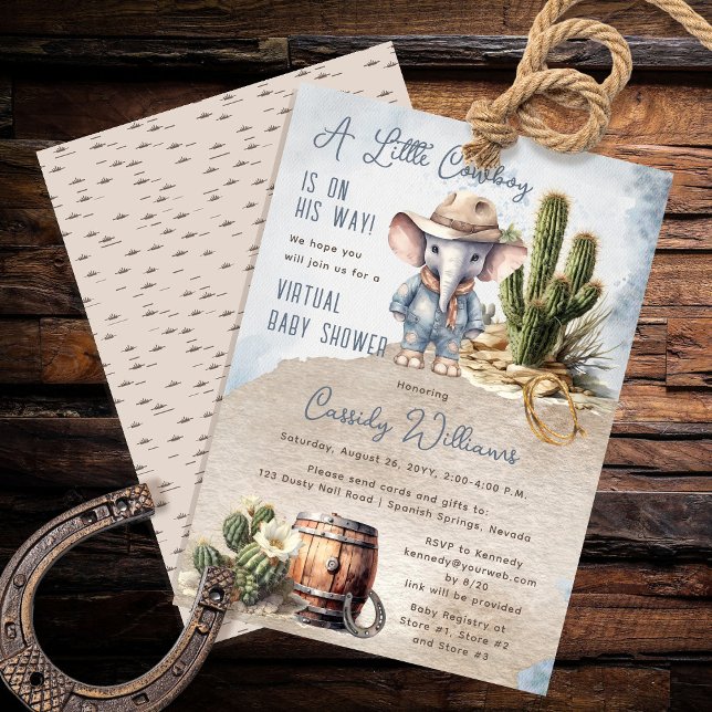 Rustic Western Elephant Cowboy Virtual Baby Shower Invitation (Rustic Western Elephant Cowboy Boy Virtual Baby Shower Invitation)