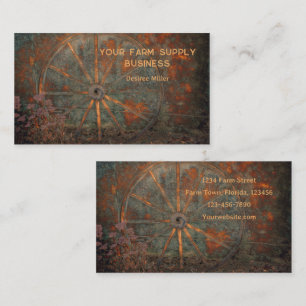 Rustic Western Fall Orange Gray Wagon Wheel Business Card