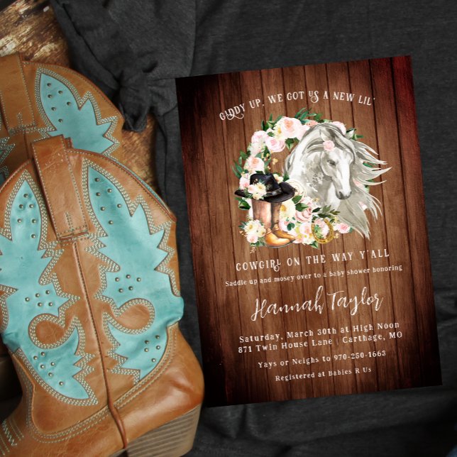 Rustic Western Floral Cowgirl Baby Shower Invitation (Creator Uploaded)