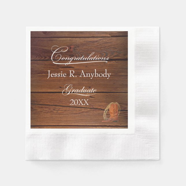 Rustic Western Graduation Paper Napkin (Front)