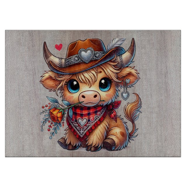 Rustic Western Highland Calf Cutting Board (Front)