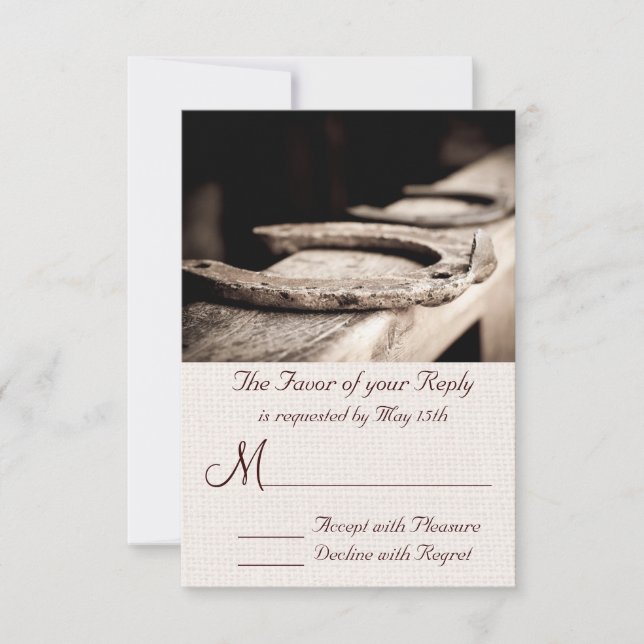 Rustic Western Hoof Horse Shoe Wedding RSVP Cards (Front)