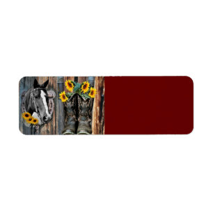 Rustic Western Horse Cowboy boots Sunflowers Return Address Label