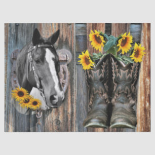 Rustic Western Horse Cowboy boots Sunflowers Tissue Paper
