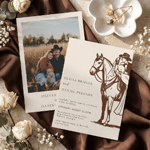 Rustic Western Horseback Couple Photo Wedding Invitation