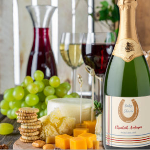 Rustic Western Horseshoe Baby Shower Sparkling Wine Label