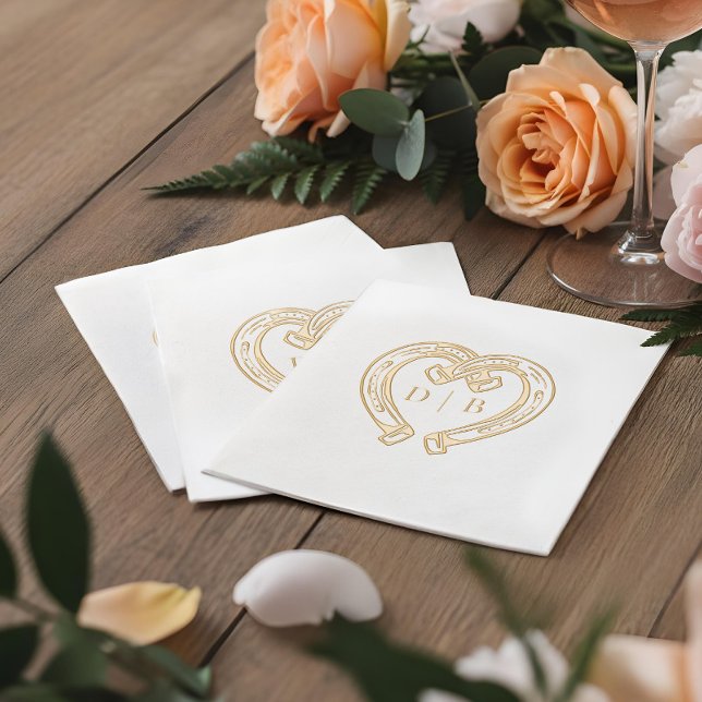 Rustic Western Horseshoe Heart Monogram Wedding Foil Napkins (Rustic Western Horseshoe Heart Monogram Wedding Foil Napkins)