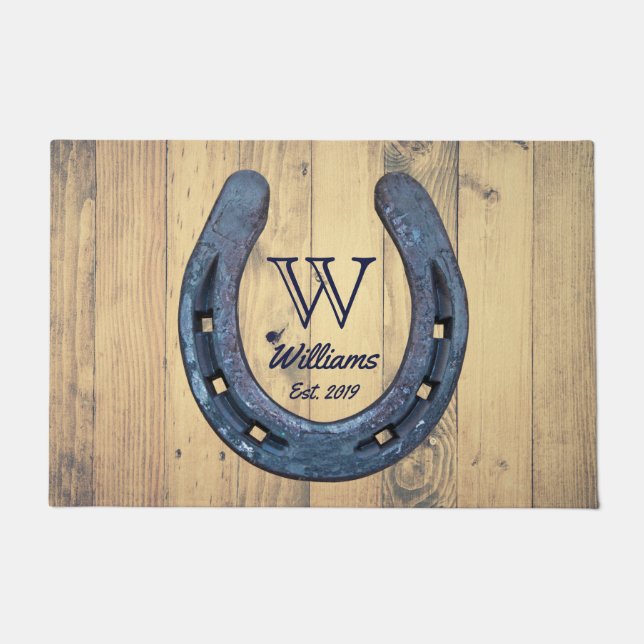 Rustic Western Horseshoe Ranch & Barn Wood Doormat (Front)