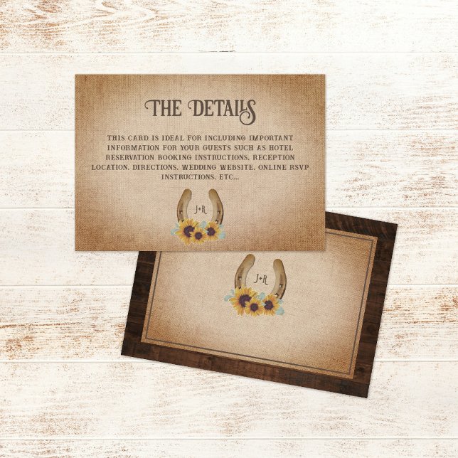 Rustic Western Horseshoe Sunflower Wedding Details Enclosure Card (Creator Uploaded)