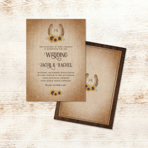 Rustic Western Horseshoe Sunflowers Wedding Invitation
