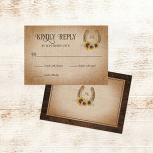 Rustic Western Horseshoe & Sunflowers Wedding RSVP Card