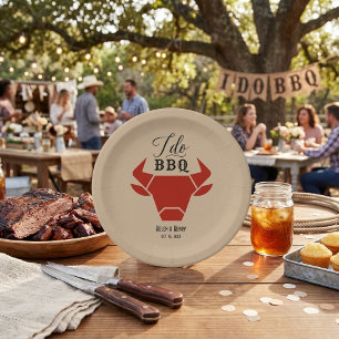 Rustic Western "I Do BBQ" Calligraphy Wedding Paper Plate