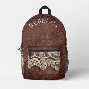 Rustic Western Leather and Antique Lace Printed Backpack