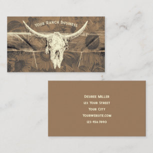 Rustic Western Light Brown Sunflowers Bull Skull Business Card