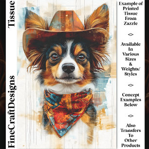 Rustic Western Papillon Dog, Hat DD9 Decoupage Tissue Paper