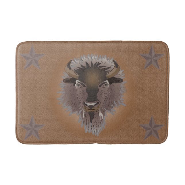 Rustic Western Plains Bison Bath Mat (Front)