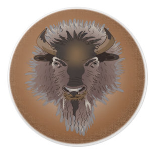 Rustic Western Plains Bison Ceramic Knob