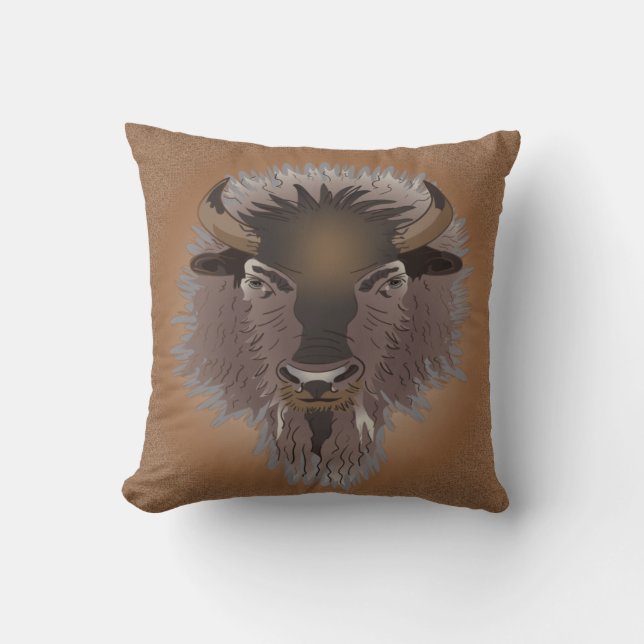 Rustic Western Plains Bison Cushion (Front)