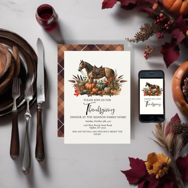 Rustic Western Pleasure Horse Thanksgiving Invitation (Enjoy this Rustic Western Thanksgiving Horse design! Customize with your favorite event!)