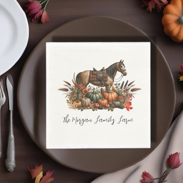 Rustic Western Pleasure Horse Thanksgiving Napkin (Enjoy this Rustic Western Thanksgiving Horse design! Customize with your favorite event!)