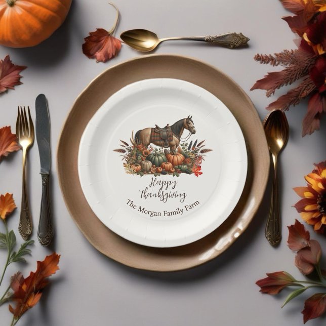 Rustic Western Pleasure Horse Thanksgiving Paper Plate (Enjoy this Rustic Western Thanksgiving Horse design! Customize with your favorite event!)