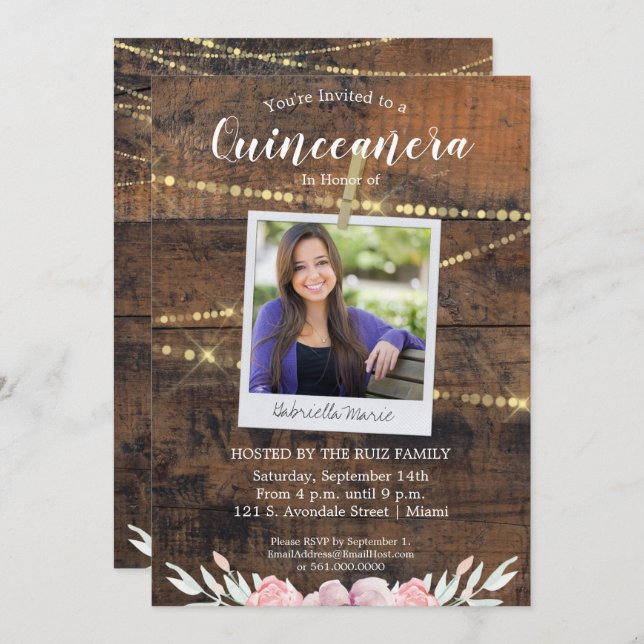 Rustic Western Quinceañera 15th Birthday Photo Invitation (Front/Back)
