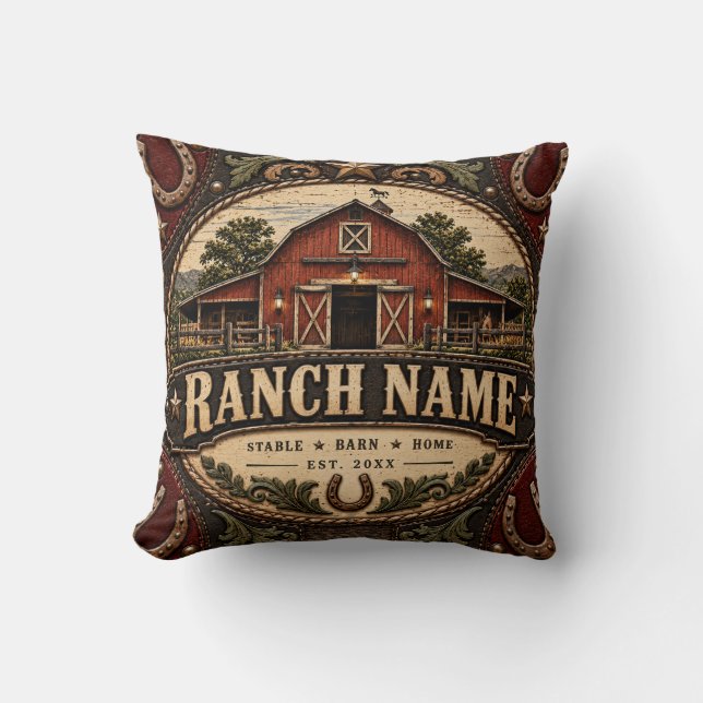 Rustic Western Ranch Barn Throw Pillow (Front)