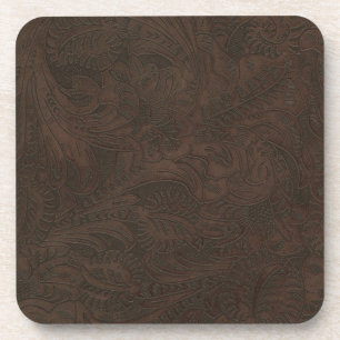 Rustic Western Ranch Tooled Leather-look III Coaster
