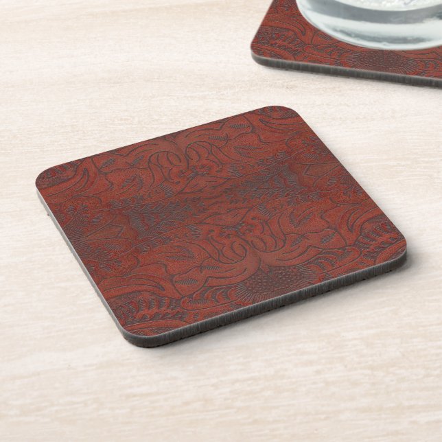 Rustic Western Ranch Tooled Leather-look III Coaster (Left Side)