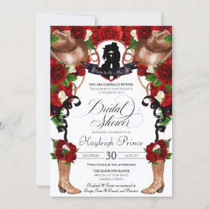 Rustic Western Red Roses Cowgirl Bridal Shower Inv Invitation