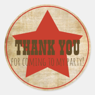 Rustic Western Red Star Birthday Favour Bag Classic Round Sticker