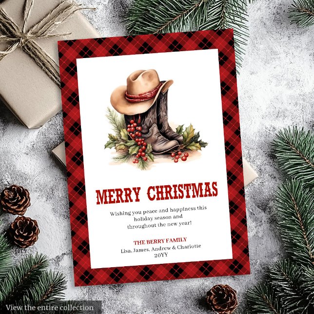 Rustic Western Red Tartan Holiday Greeting Card (Rustic Western Red Tartan Holiday Greeting Card)