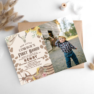 Rustic Western Rodeo Cowboy 1st Birthday Photo Invitation