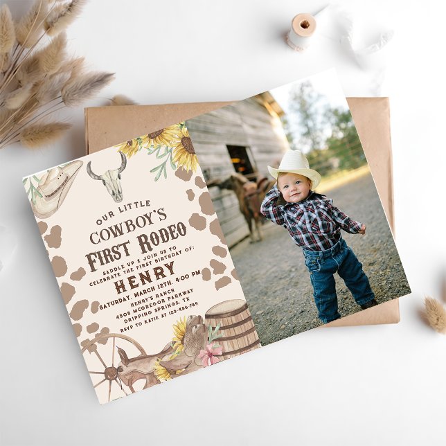 Rustic Western Rodeo Cowboy 1st Birthday Photo Invitation (Creator Uploaded)
