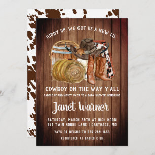 Rustic Western Rodeo Cowboy Baby Shower Invitation