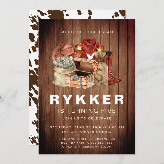 Rustic Western Rodeo Cowboy Birthday Party Invitation (Front/Back)