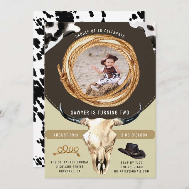 Rustic Western Rodeo Cowboy Birthday Party Invitation (Front/Back)