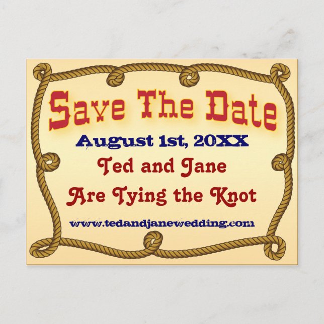 Rustic Western Rope Save The Date Postcard (Front)