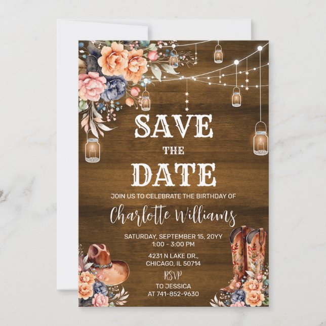 Rustic Western Save the Date Birthday Party Invitation (Front)