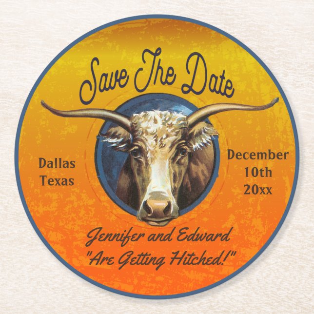 Rustic Western Save The Date Coaster (Front)