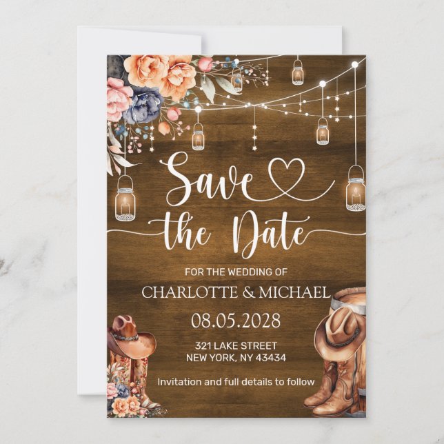Rustic Western Save the Date Wedding Invitation (Front)