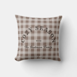 Rustic Western Script Custom Brown Gingham Pattern Cushion