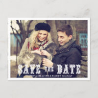 RUSTIC WESTERN SCRIPT PHOTO SAVE THE DATE POSTCARD