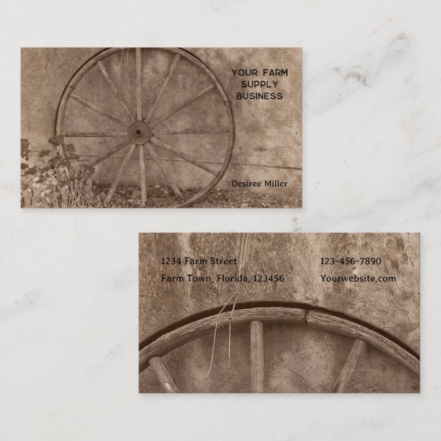 Rustic Western Sepia Tone Country Wagon Wheel Business Card (Front/Back)