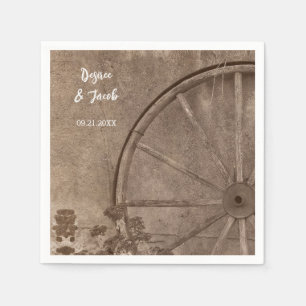 Rustic Western Sepia Tone Country Wagon Wheel Napkin