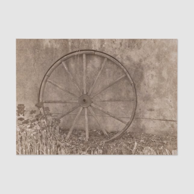  Rustic Western Sepia Tone Country Wagon Wheel Tissue Paper (Front)